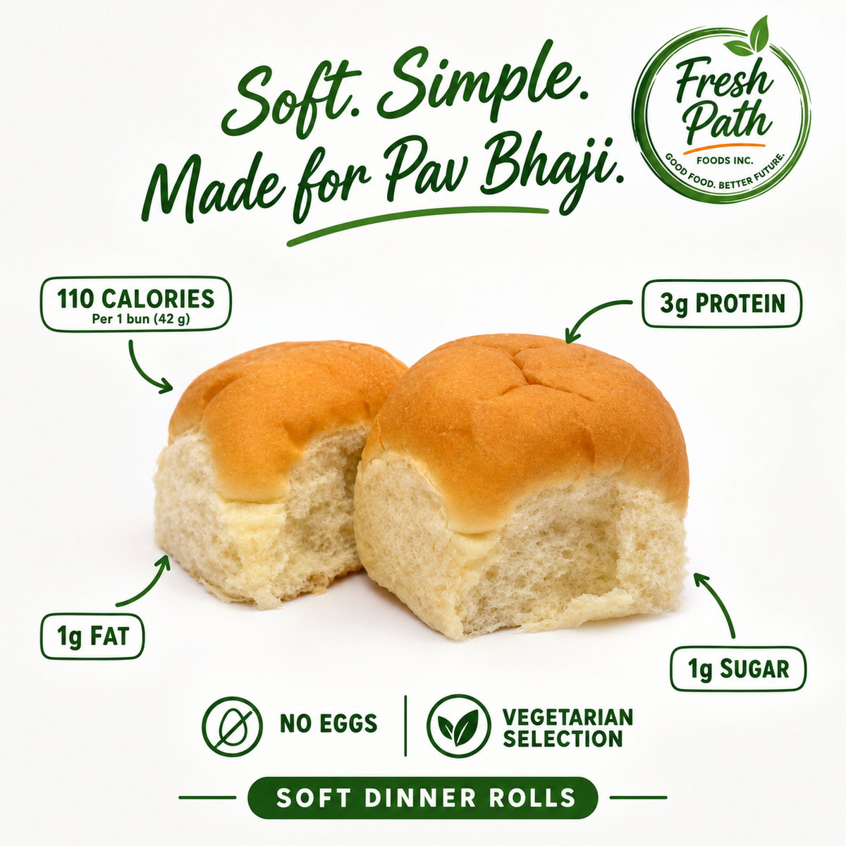 Fresh Path Pav Bhaji Buns – Soft Dinner Rolls, 12 Pack
