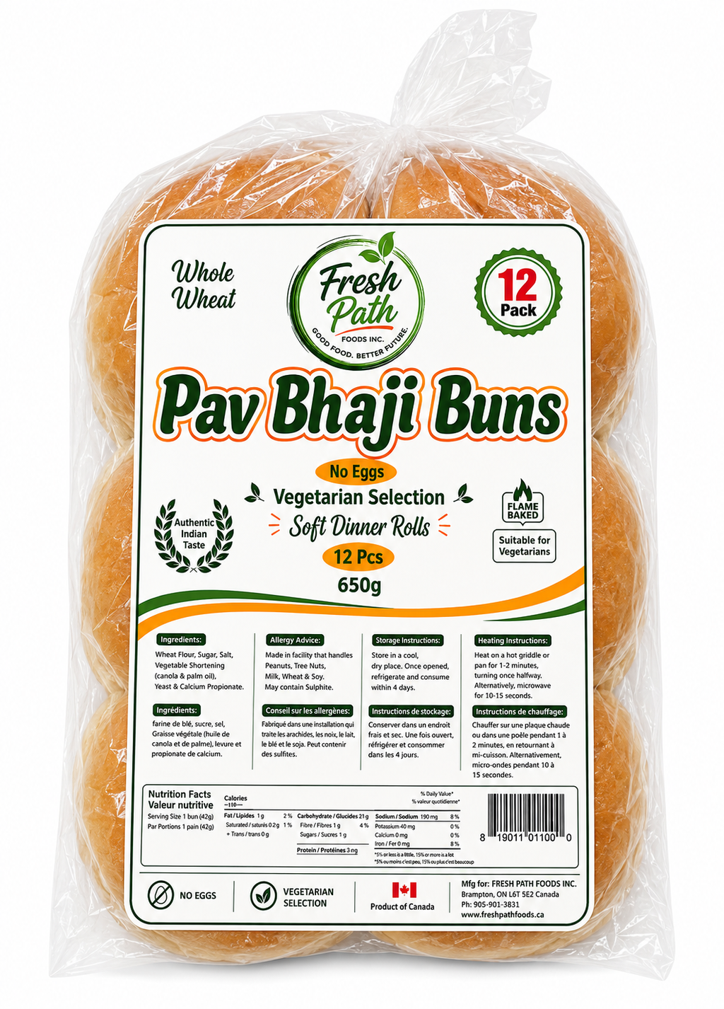 Fresh Path Pav Bhaji Buns – Soft Dinner Rolls, 12 Pack